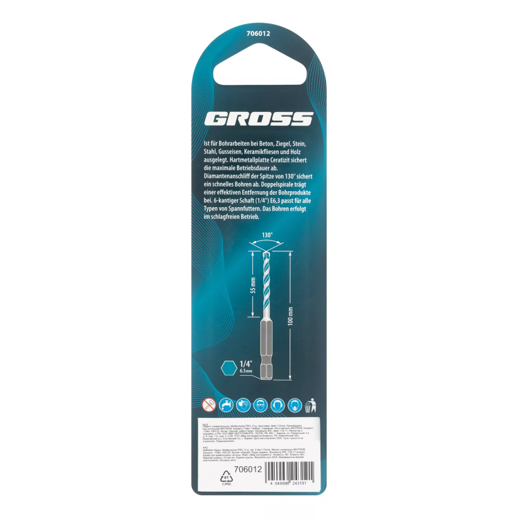 Сверло универсальное Gross, Multipurpose PRO, 6-гр. хвостовик, 6мм, 706012 купить в Когалыме