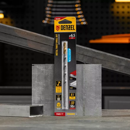 Сверло спиральное по металлу Denzel 6,5 х 148 мм, Р6М5, Golden Tip, удлиненное, 718257 купить в Когалыме