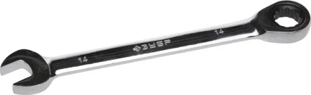 Ключ ЗУБР "ПРОФИ" гаечный комбинированный трещоточный, Cr-V сталь, хромированный, 14мм 27074-14 купить в Когалыме