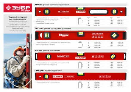 Уровень ЗУБР &quot;СТАНДАРТ&quot; коробчатый, 2 противоударные ампулы, 60см 34588-060 купить в Когалыме