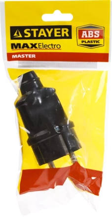 Вилка MAXElectro электрическая, 16А/220В, с заземлением, черная, STAYER 55160-B купить в Когалыме