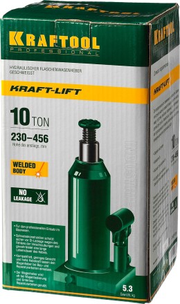 Домкрат гидравлический бутылочный &quot;Kraft-Lift&quot;, сварной, 10т, 230-456мм, KRAFTOOL 43462-10 43462-10_z01 купить в Когалыме