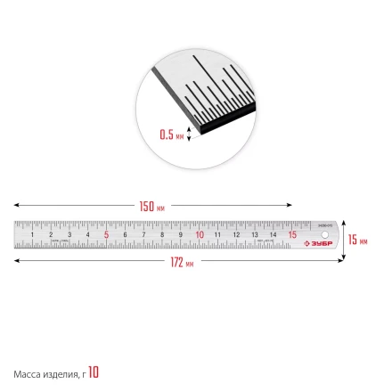 ЗУБР Про-15, длина 0.15 м, усиленная нержавеющая линейка, Профессионал (34280-015) купить в Когалыме