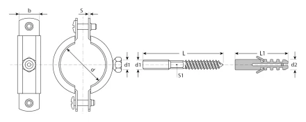 ЗУБР 1 1/2, цинк, 1 шт, трубный хомут с сантехнической шпилькой и дюбелем (37866-47-52) купить в Когалыме
