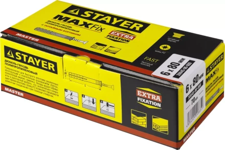 Дюбель-гвоздь полипропиленовый, потайный бортик, 6 x 80 мм, 70 шт, STAYER Master 30645-06-080 30645-06-080 купить в Когалыме