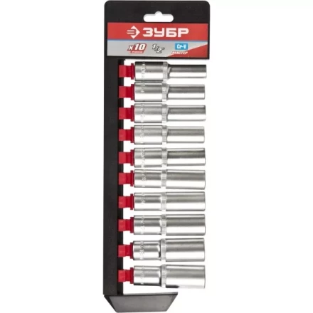 Набор ЗУБР "МАСТЕР": Торцовые головки (1/2") удлиненные на пластиковом рельсе, Cr-V, 10-19мм, 10 предметов 27653-H10 купить в Когалыме