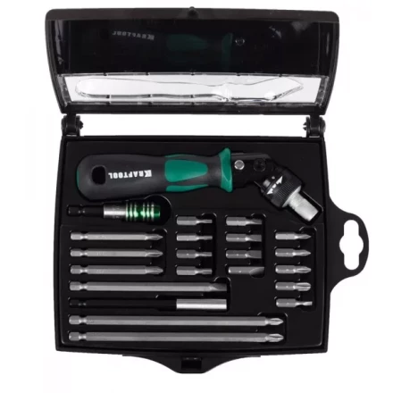 Отвертка KRAFTOOL "EXPERT", реверсивно-рычажная, с битами и головками, 22шт 25555-H22 купить в Когалыме