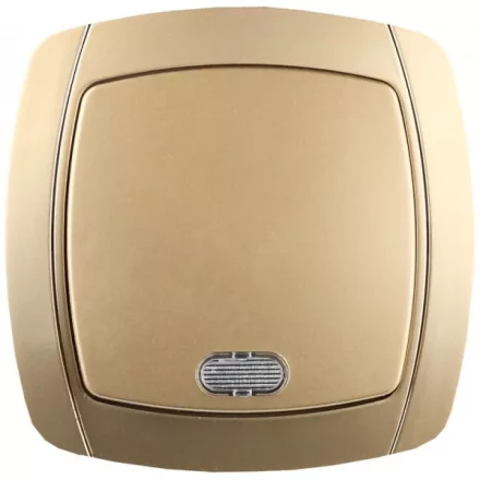 Выключатель СВЕТОЗАР "АКЦЕНТ" одноклавишный в сборе, с подсветкой, цвет золотой металлик, 10А/~250В SV-54231-GM купить в Когалыме