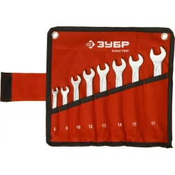 Набор ЗУБР "МАСТЕР": Ключ гаечный комбинированный, Cr-V сталь, хромированный, 6-17мм, 8шт 27087-H8