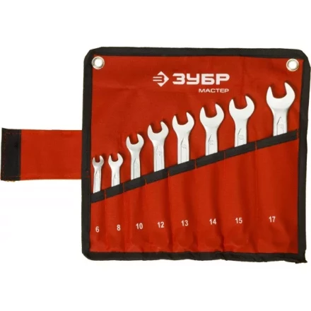 Набор ЗУБР "МАСТЕР": Ключ гаечный комбинированный, Cr-V сталь, хромированный, 6-17мм, 8шт 27087-H8 купить в Когалыме