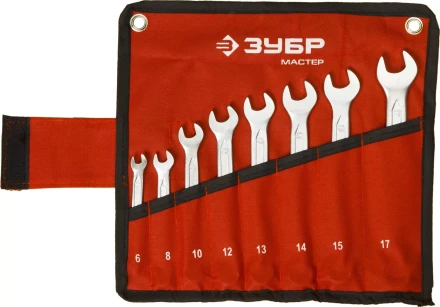 Набор ЗУБР "МАСТЕР": Ключ гаечный комбинированный, Cr-V сталь, хромированный, 6-17мм, 8шт 27087-H8 купить в Когалыме