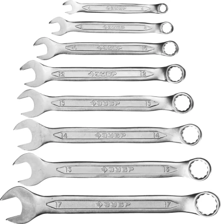 Набор ЗУБР "МАСТЕР": Ключ гаечный комбинированный, Cr-V сталь, хромированный, 6-17мм, 8шт 27087-H8 купить в Когалыме