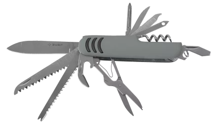 Многофункциональный нож ЗУБР 12в1 обрезиненная рукоятка 90 мм складной мультитул 47780 купить в Когалыме