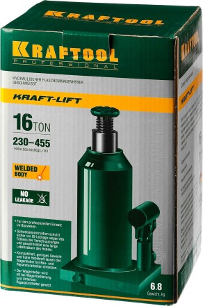 Домкрат гидравлический бутылочный &quot;Kraft-Lift&quot;, сварной, 16т, 230-455мм, KRAFTOOL 43462-16 43462-16_z01 купить в Когалыме