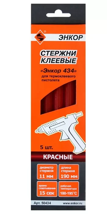Стержень клеевой 11х190мм ЭНКОР 434 5шт красный 50434 купить в Когалыме