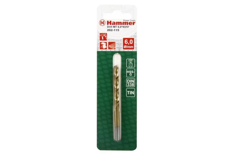 Сверло по металлу HAMMER Ф6х93мм (DR MT 6,0мм*93/57мм) купить в Когалыме