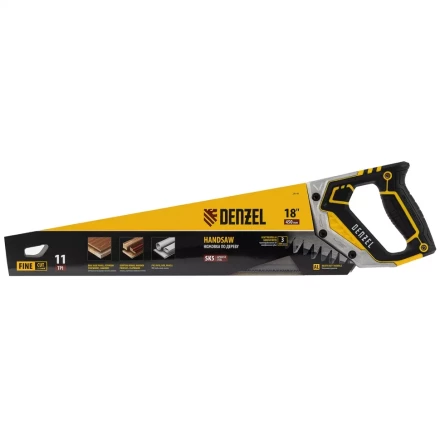 Ножовка по дереву, 450 мм, 11 TPI, зуб 3D, металлопластиковая рукоятка Denzel 24141 купить в Когалыме