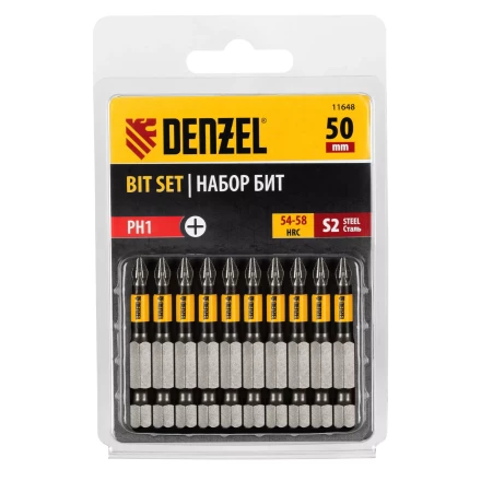 Бита PH1х50, сталь S2, цилиндр., 10 шт. Е 6,3 Denzel 11648 купить в Когалыме
