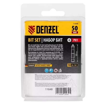 Бита PH1х50, сталь S2, цилиндр., 10 шт. Е 6,3 Denzel 11648 купить в Когалыме