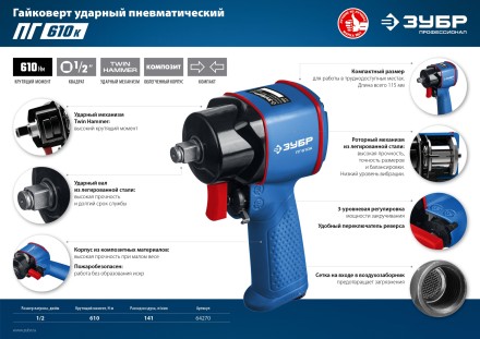 Ударный пневмогайковерт ПГ-610к 64270 серия ПРОФЕССИОНАЛ купить в Когалыме