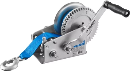 Лебедка ручная барабанная ЗУБР "ПРОФЕССИОНАЛ", тяговая, ленточная, 1,1т, 10м 43115-1.1 купить в Когалыме