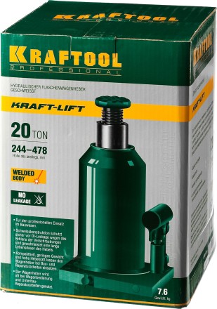 Домкрат гидравлический бутылочный &quot;Kraft-Lift&quot;, сварной, 20т, 244-478мм, KRAFTOOL 43462-20 43462-20_z01 купить в Когалыме
