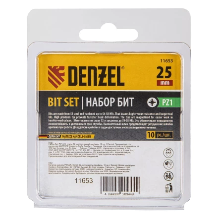 Бита PZ1х25, сталь S2, шестигранный профиль, 10 шт. Е 6,3 Denzel 11653 купить в Когалыме