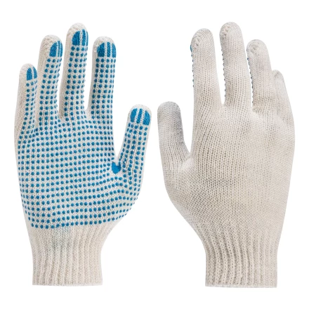 Перчатки трикотажные усиленные, с ПВХ точкой, 7 класс вязки Россия 677745 купить в Когалыме