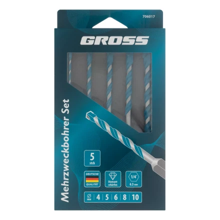 Набор сверл универсальных Gross 706017, Multipurpose PRO, 6-гр. хвостовик, 4-10мм, 5шт купить в Когалыме