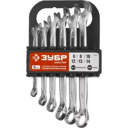 Набор ЗУБР "МАСТЕР": Ключ гаечный комбинированный, Cr-V сталь, хромированный, 6-14мм, 6шт 27088-H6