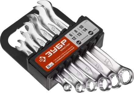 Набор ЗУБР "МАСТЕР": Ключ гаечный комбинированный, Cr-V сталь, хромированный, 6-14мм, 6шт 27088-H6 купить в Когалыме