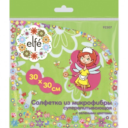 Салфетки из микрофибры с зелеными цветами 300х300 мм Elfe 92307 купить в Когалыме