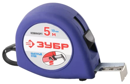 Рулетка ЗУБР "СТАНДАРТ", корпус с резиновым напылением, 5м/19мм 34016-5 купить в Когалыме