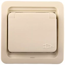 Розетка СВЕТОЗАР "ГАММА" одинарная с крышкой, с заземлением, цвет бежевый,16А/~250В SV-54110-B