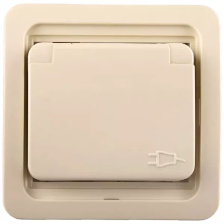 Розетка СВЕТОЗАР "ГАММА" одинарная с крышкой, с заземлением, цвет бежевый,16А/~250В SV-54110-B купить в Когалыме