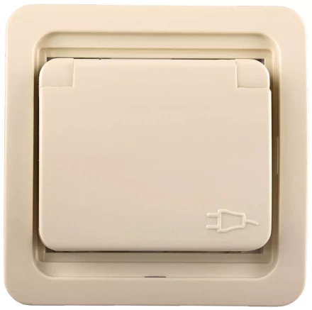 Розетка СВЕТОЗАР "ГАММА" одинарная с крышкой, с заземлением, цвет бежевый,16А/~250В SV-54110-B купить в Когалыме