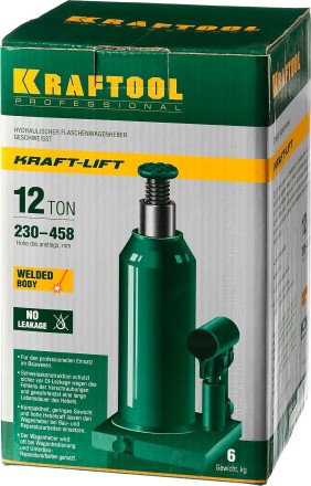 Домкрат гидравлический бутылочный &quot;Kraft-Lift&quot;, сварной, 12т, 230-458мм, KRAFTOOL 43462-12 43462-12_z01 купить в Когалыме