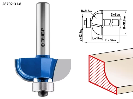 ЗУБР 31.8 x 14 мм, радиус 9.5 мм, фреза кромочная калевочная №2, Профессионал (28702-31.8) купить в Когалыме