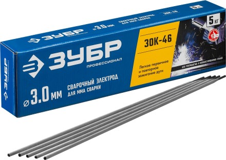 ЗУБР Д 3.0 х 350 мм, 5 кг в коробке, ЗОК-46 рутил-целлюлозный, электрод сварочный, Профессионал (40035-3.0) купить в Когалыме