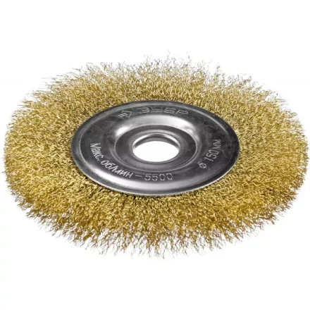 ЗУБР "ПРОФЕССИОНАЛ". Щетка дисковая для УШМ, витая стальная латунированная проволока 0,3мм, 150х22мм 35187-150_z01 купить в Когалыме