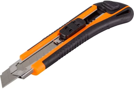 Нож с выдвижным лезвием 18 мм, двухкомпонентный корпус, металлическая направляющая, автоматический фиксатор, Вихрь 73/10/10/4 купить в Когалыме