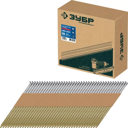 ЗУБР SN34 (D34) 90 х 3.1 мм, реечные гвозди рифленые оцинкованные, 3000 шт (305399-90) купить в Когалыме