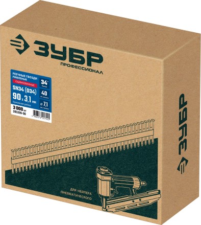 ЗУБР SN34 (D34) 90 х 3.1 мм, реечные гвозди рифленые оцинкованные, 3000 шт (305399-90) купить в Когалыме
