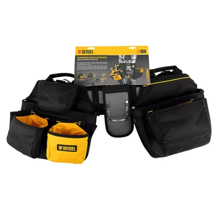 Пояс монтажника усиленный, с лямками, сумки поясные, держатель для молотка// Denzel 90290 купить в Когалыме
