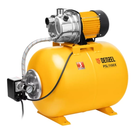 Насосная станция Denzel 97311, PSL1100X, 1100 Вт, 3600 л/ч, ресивер 50 л, подъем 45 м, нержавейка купить в Когалыме