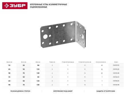 Крепежный уголок ЗУБР "МАСТЕР" асимметричный, 90х70х140мм, 1шт 310156-90 купить в Когалыме