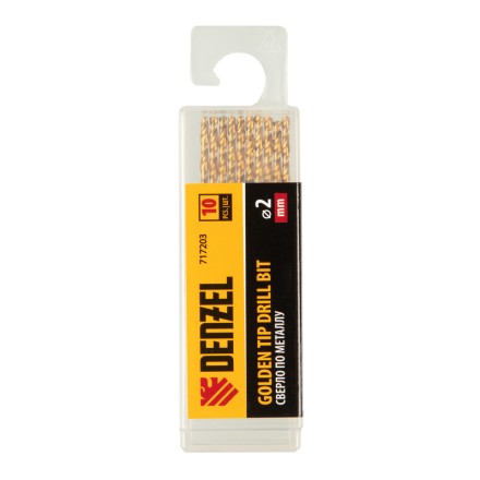 Сверло по металлу, 2 мм, HSS-Tin, Golden Tip, 10 шт. Denzel 717203 купить в Когалыме