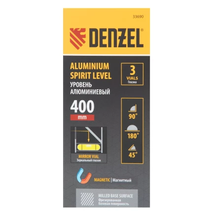 Уровень алюминиевый Denzel 33690, магнит., фрезерованный, 3 глазка (1 зеркал.), 0,5 мм/м, 400 мм купить в Когалыме