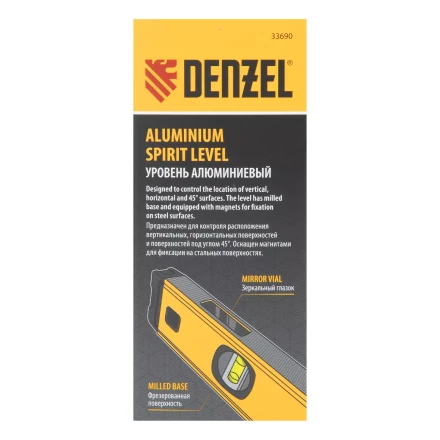Уровень алюминиевый Denzel 33690, магнит., фрезерованный, 3 глазка (1 зеркал.), 0,5 мм/м, 400 мм купить в Когалыме