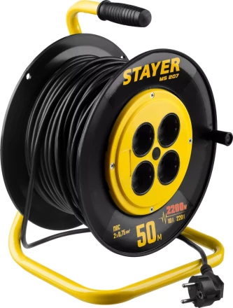 Удлинитель на катушке "MS 207", 50 м, 2200 Вт, 4 гнезда, ПВС 2x0,75 мм2, STAYER 55073-50 купить в Когалыме